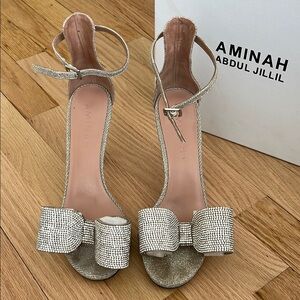 Amina Abdul Jillil Tuxedo Sandal Heel Sz 8 Silver